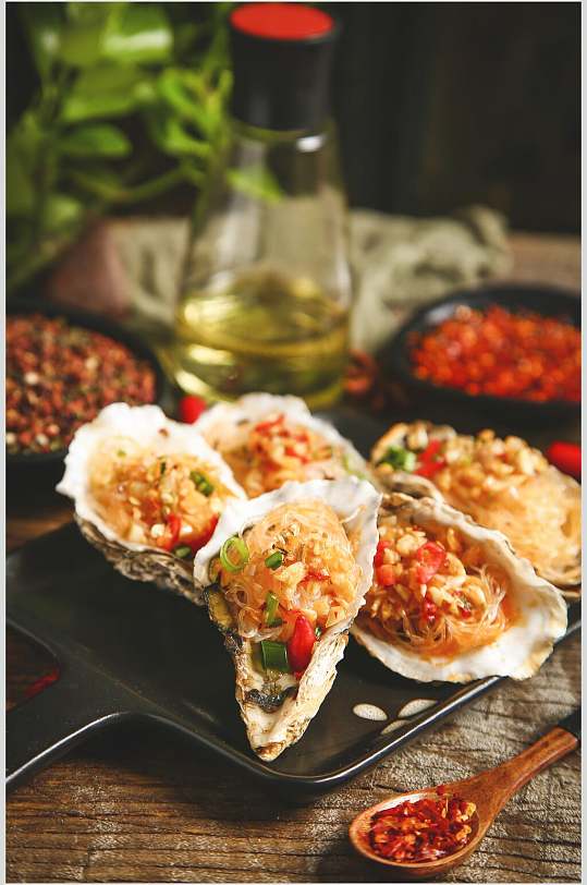 美味烤生蚝美食摄影图片