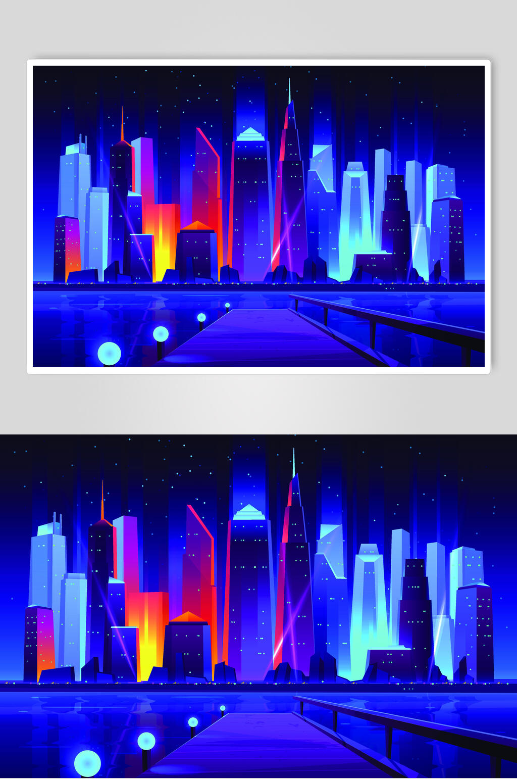 炫彩城市建筑海报插画素材素材