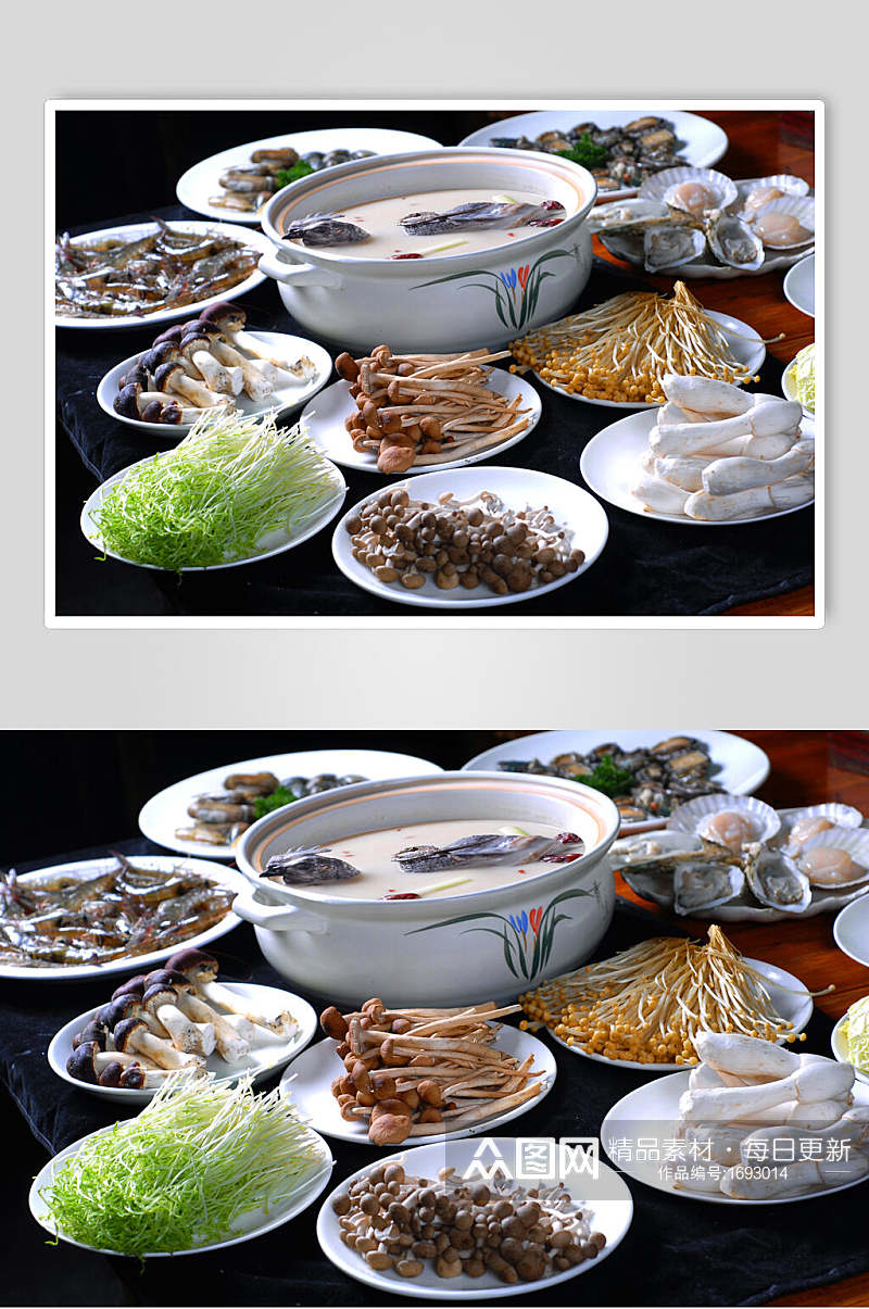 新鲜汤锅类羊肉羊杂组合汤锅高清图片素材