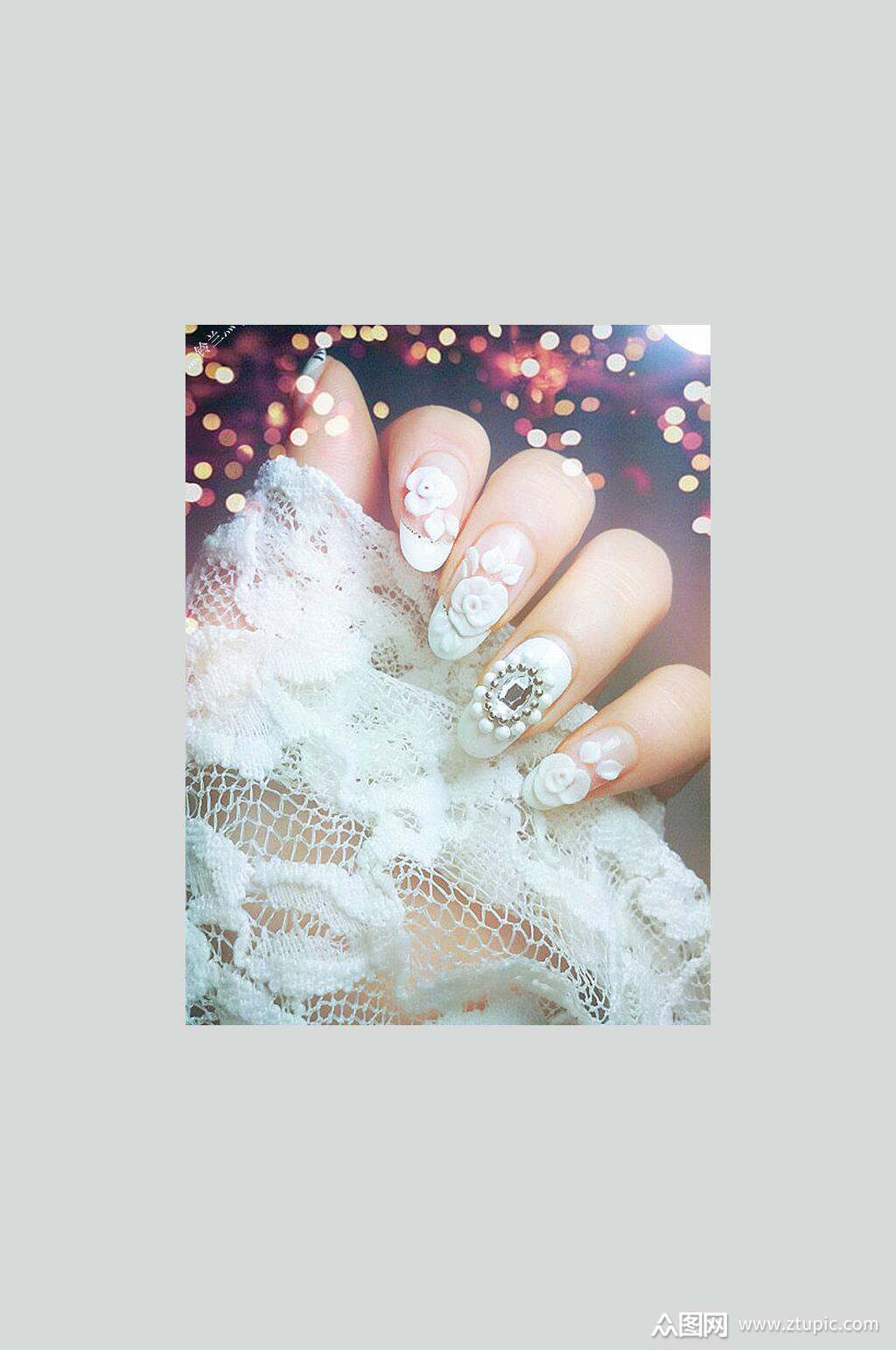 白色文艺美甲高清图片模板下载-编号1729033-众图网