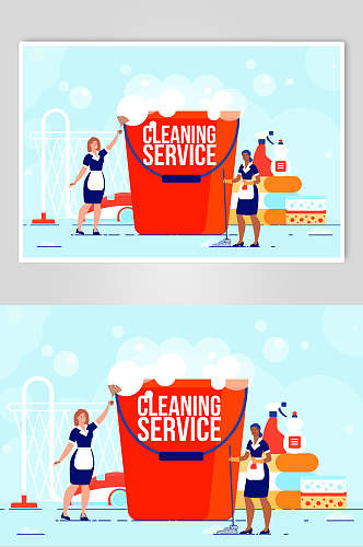 平面卡通清洁服务商务插画设计