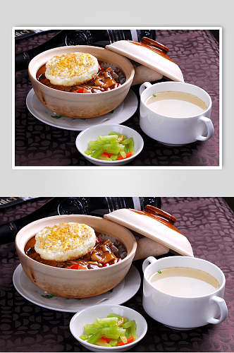 香菇牛肉煲仔饭美食摄影图片