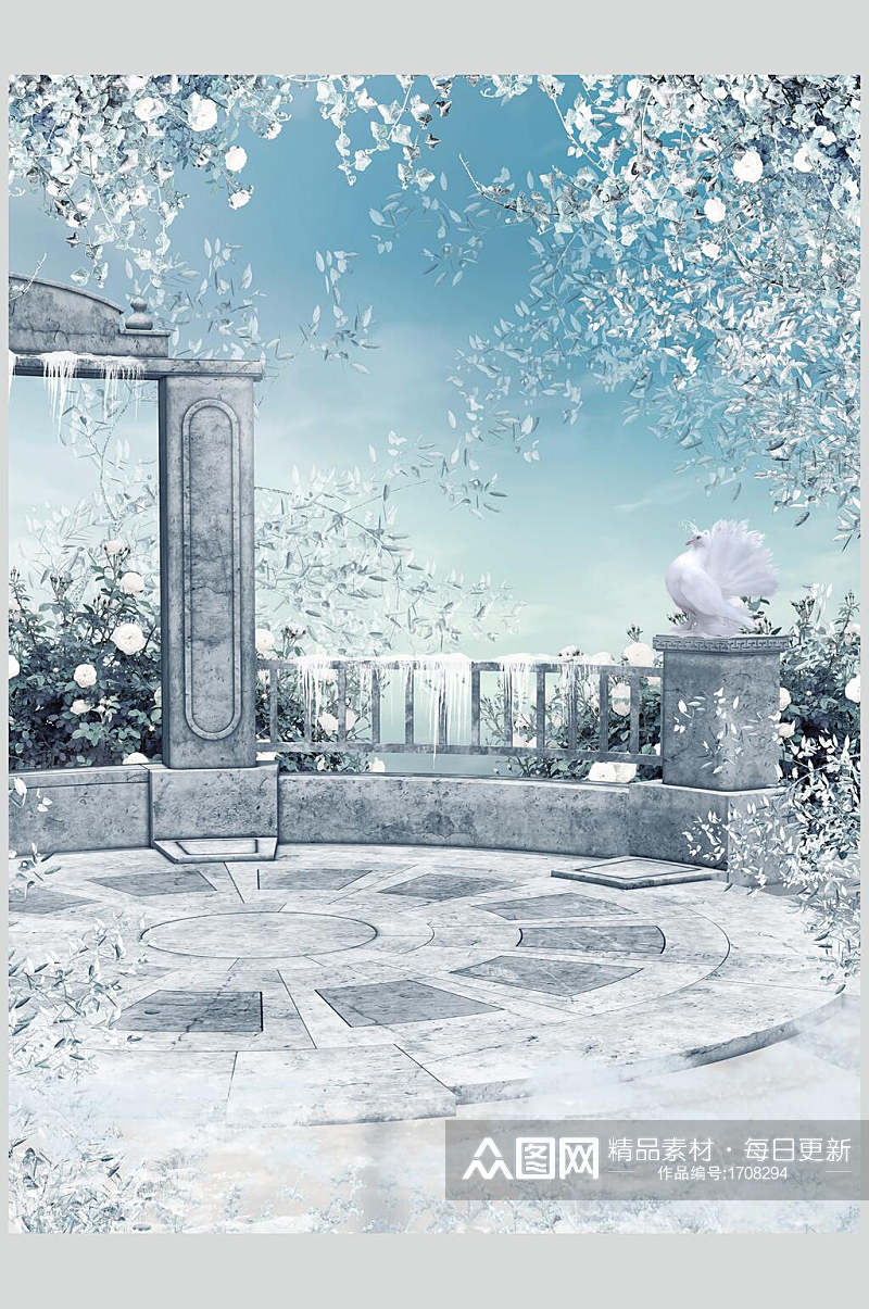 哥特风雪景童话广场高清图片素材