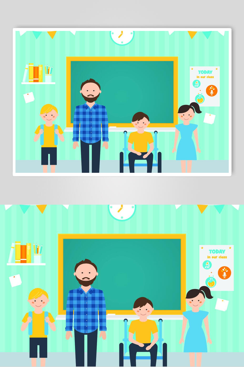 卡通学校清新儿童插画素材