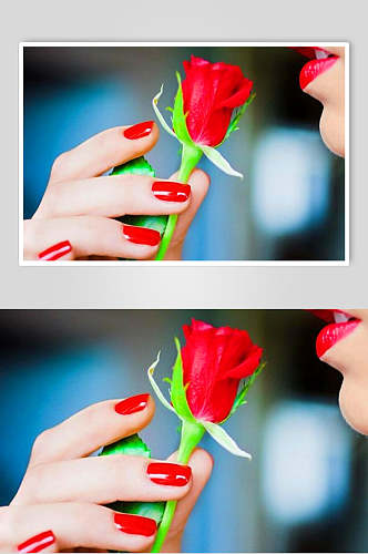 玫瑰花红色美甲高清图片
