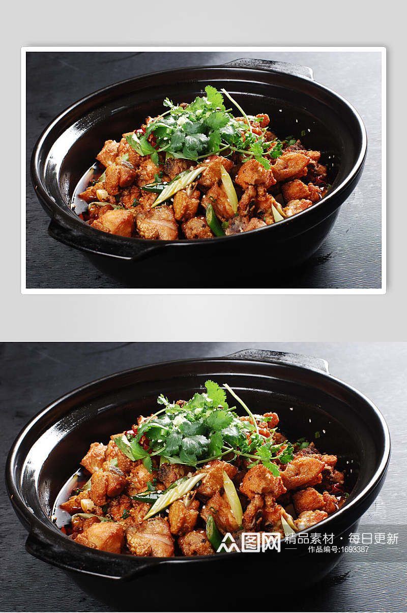 干锅沙道鸡美食摄影图片素材