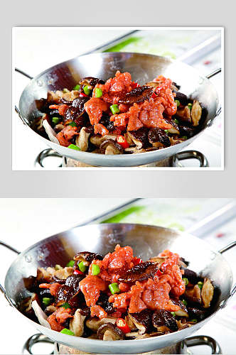 干锅鲜菇牛柳美食摄影图片