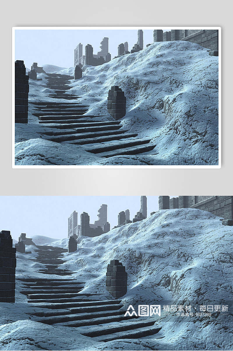 哥特风雪景童话台阶摄影图片素材