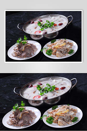 美味羊肉羊杂组合汤锅高清图片
