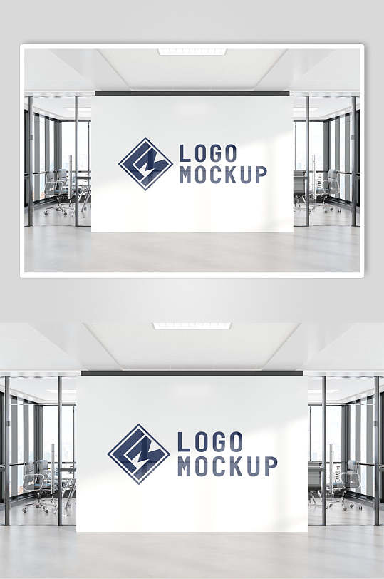 精神蓝白办公室海报LOGO展示样机效果图-众图网