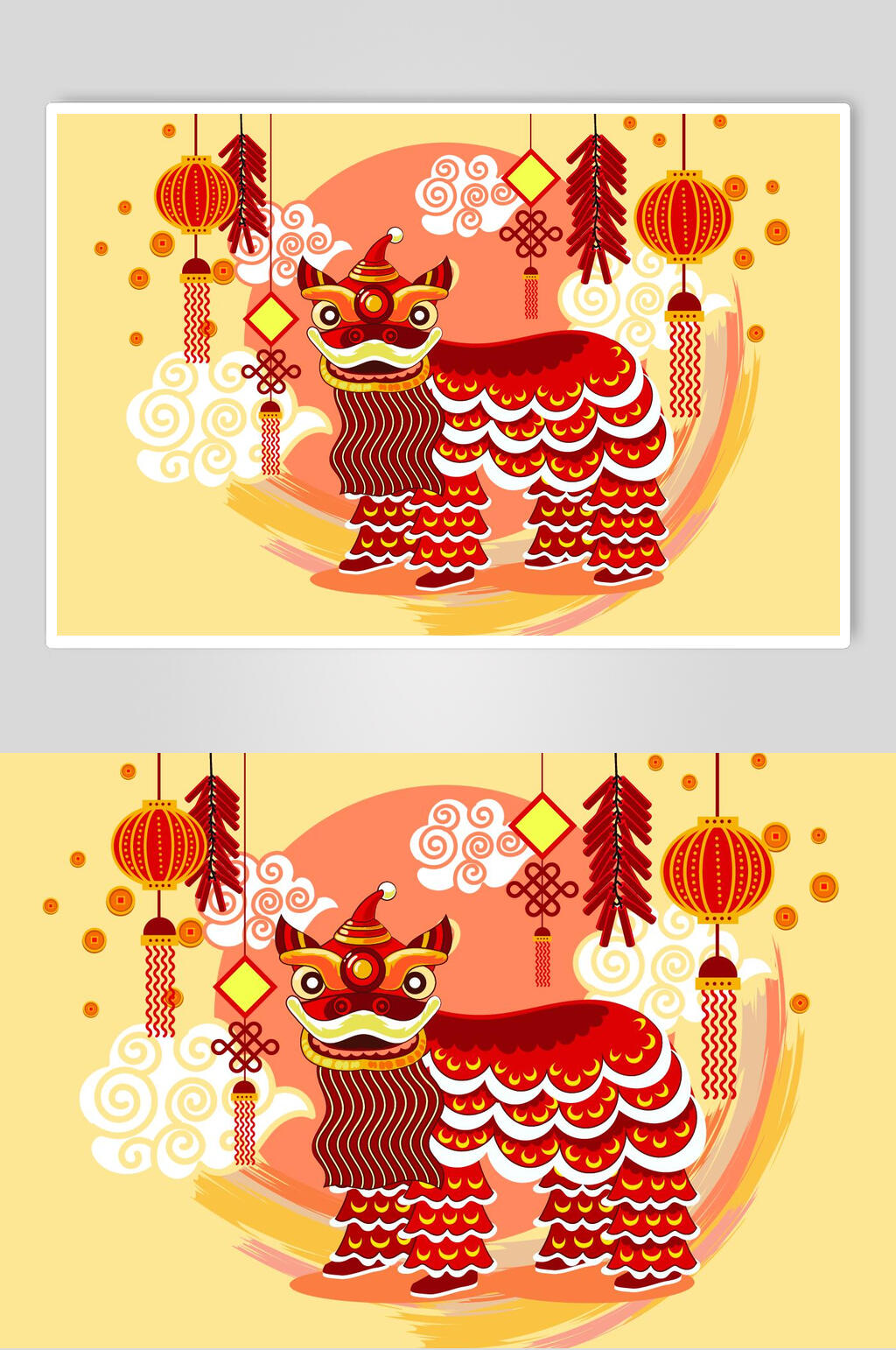 红色喜庆舞狮子插画素材