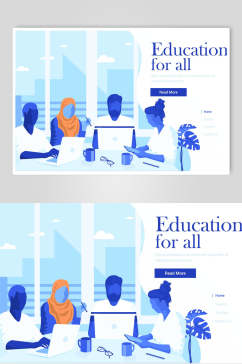 平面风在线教育网页商务插画设计