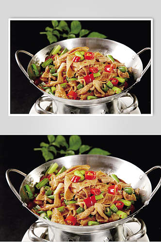 干锅花肉焖豆皮美食图片