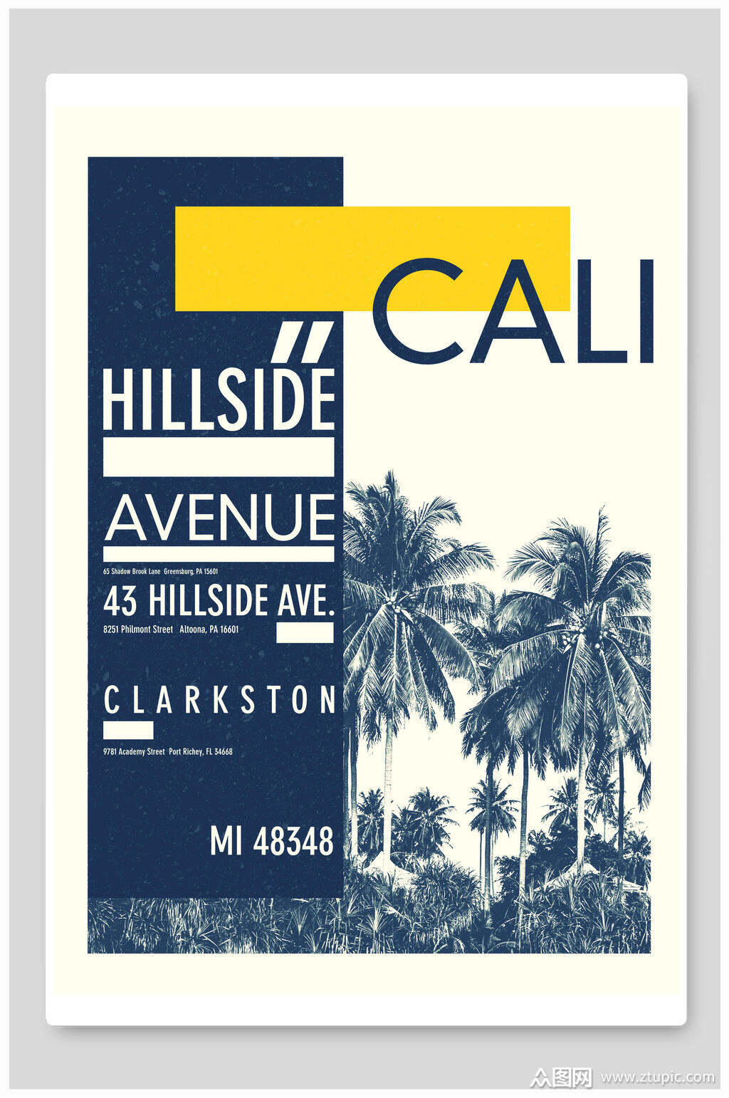 几何图形椰树创意国外海报模板下载-编号1708739-众图网