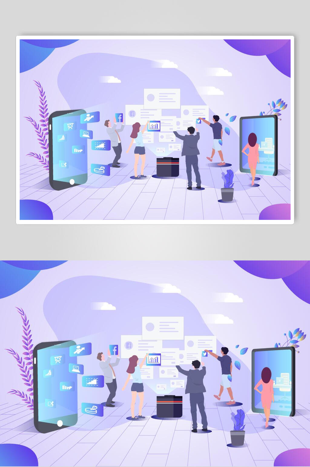 清新紫色扁平化商务办公插画素材素材