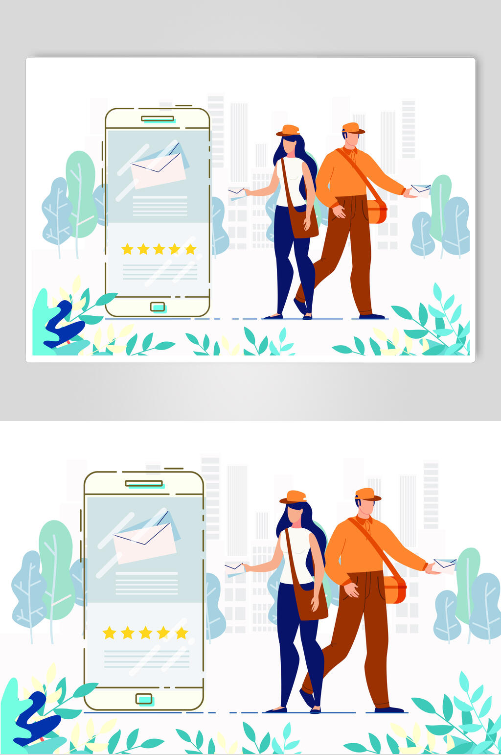 五星好评配送商务插画设计素材
