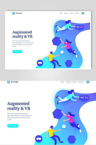 炫彩商务VR技术虚拟世界插画素材设计