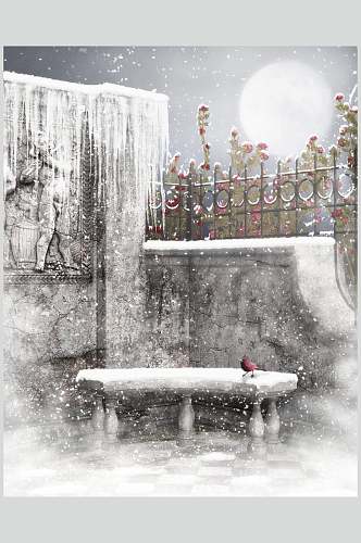 哥特风雪景童话院落高清图片