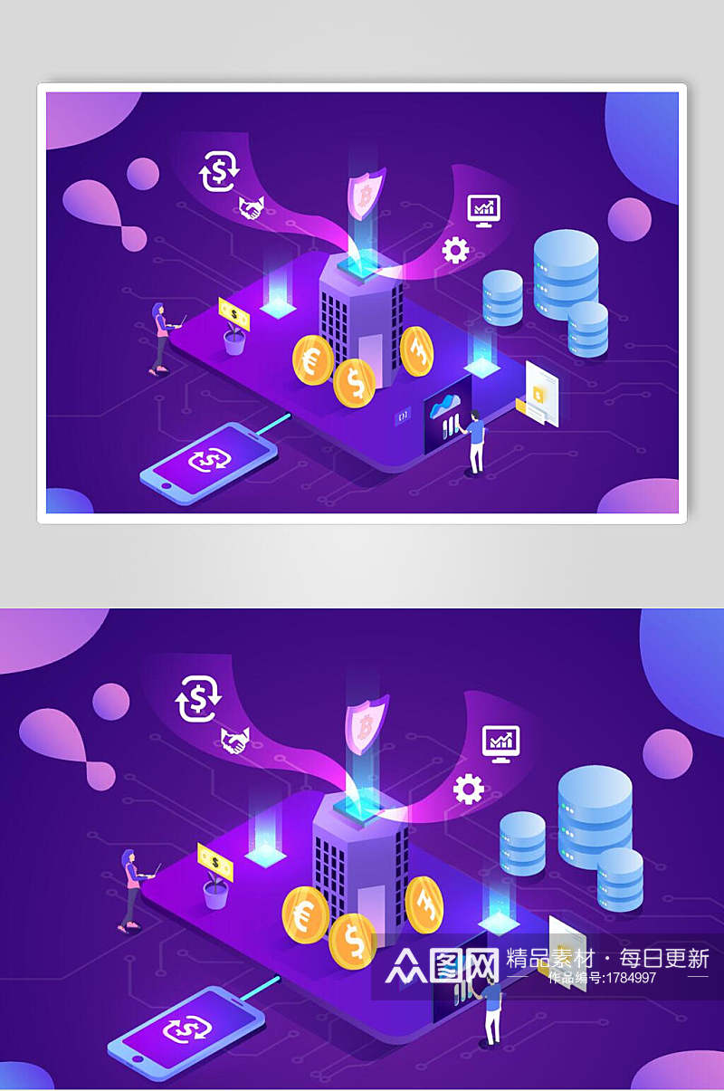 紫色几何扁平化商务办公插画素材素材