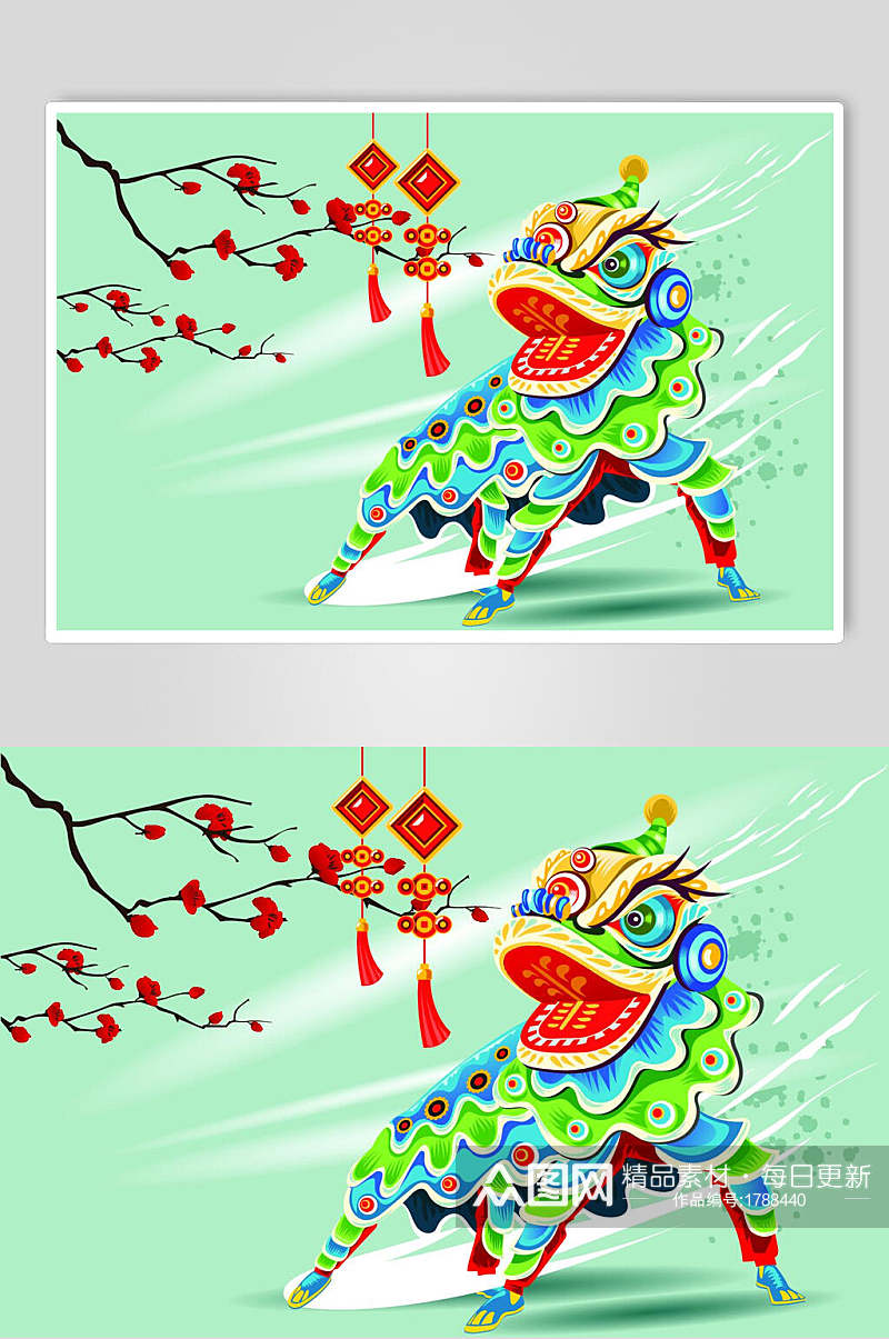 中国风舞狮子插画素材素材