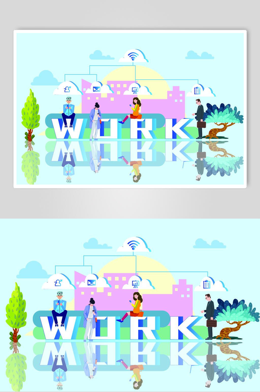 清新绿色扁平化商务办公插画素材素材
