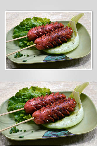 烤热狗台湾香肠美食摄影图片