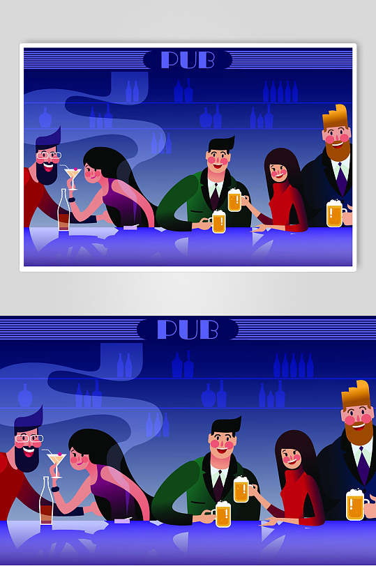 卡通酒吧交友插画设计