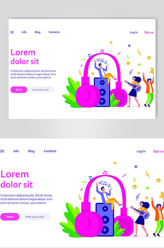 紫色音乐趴狂欢网页商务插画设计