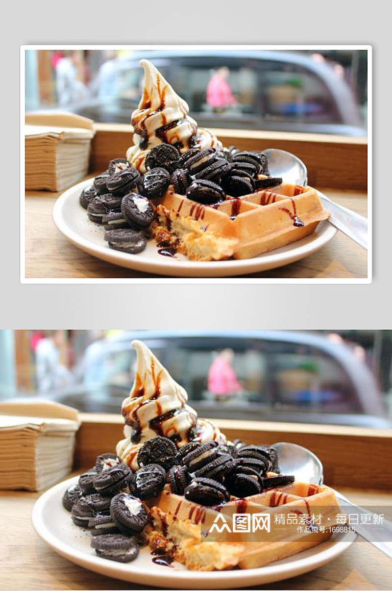 西式糕点甜品华夫饼美食图片素材