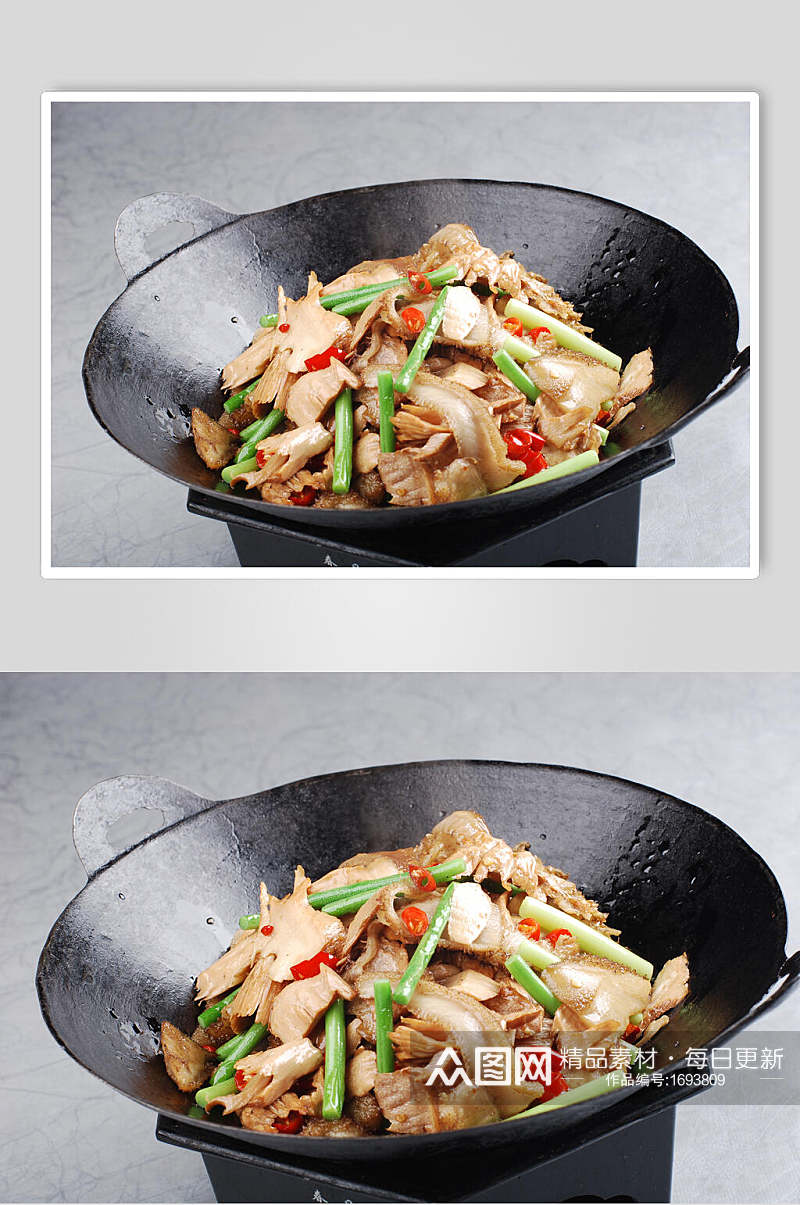 干锅野笋煸牛肚美食摄影图片素材