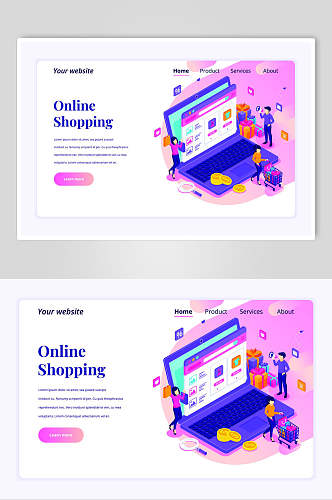 25D紫色在线购物商务插画设计