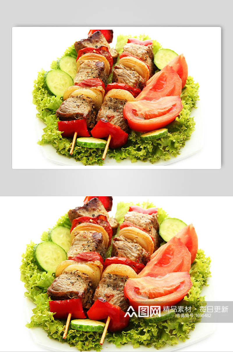 烧烤烤串烤肉蔬菜配菜美食摄影图片素材