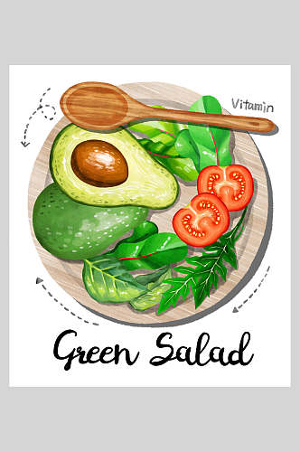 绿色沙拉果蔬插画设计素材