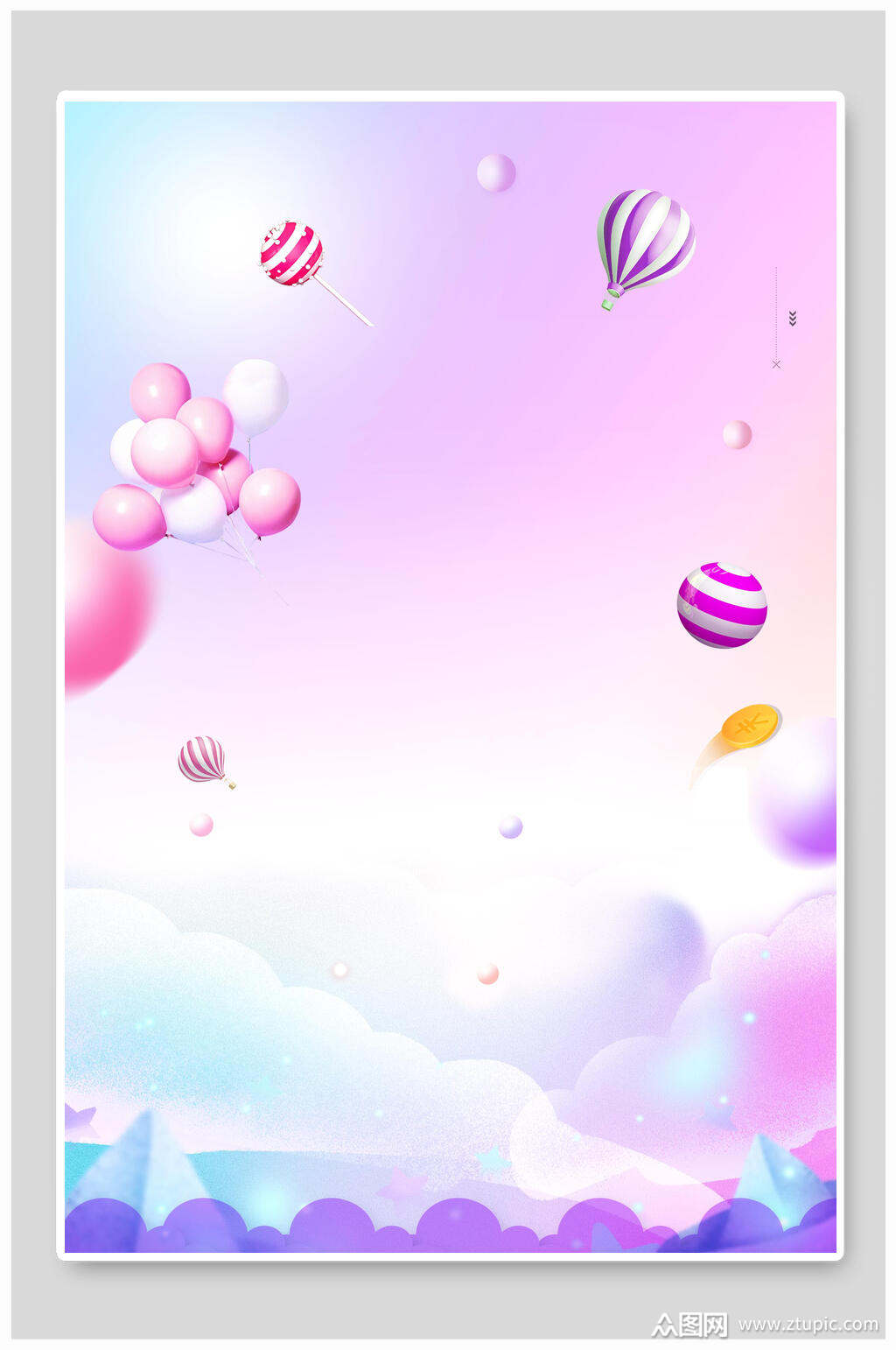 背景设计蓝粉底色气球热气球装饰物