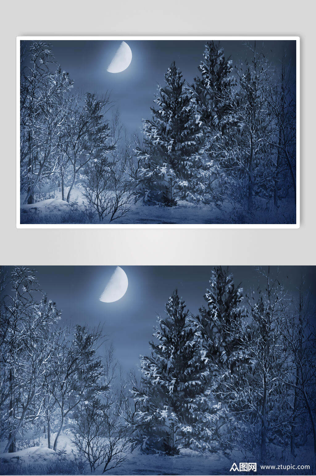 哥特风雪景童话山林月亮摄影图片