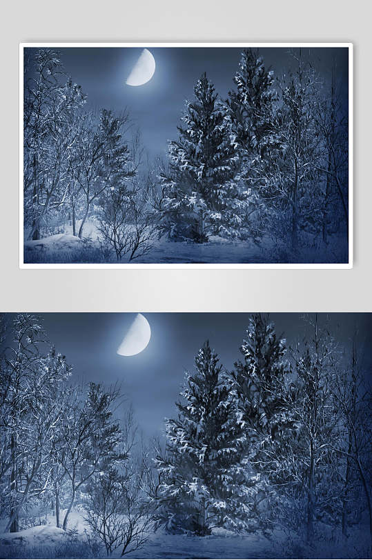 哥特风雪景童话山林月亮摄影图片