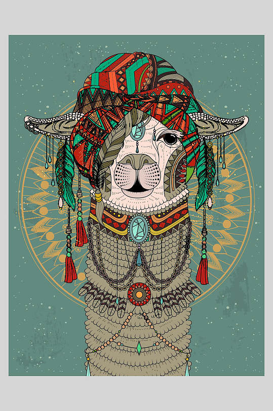 复古民族风动物插画海报素材