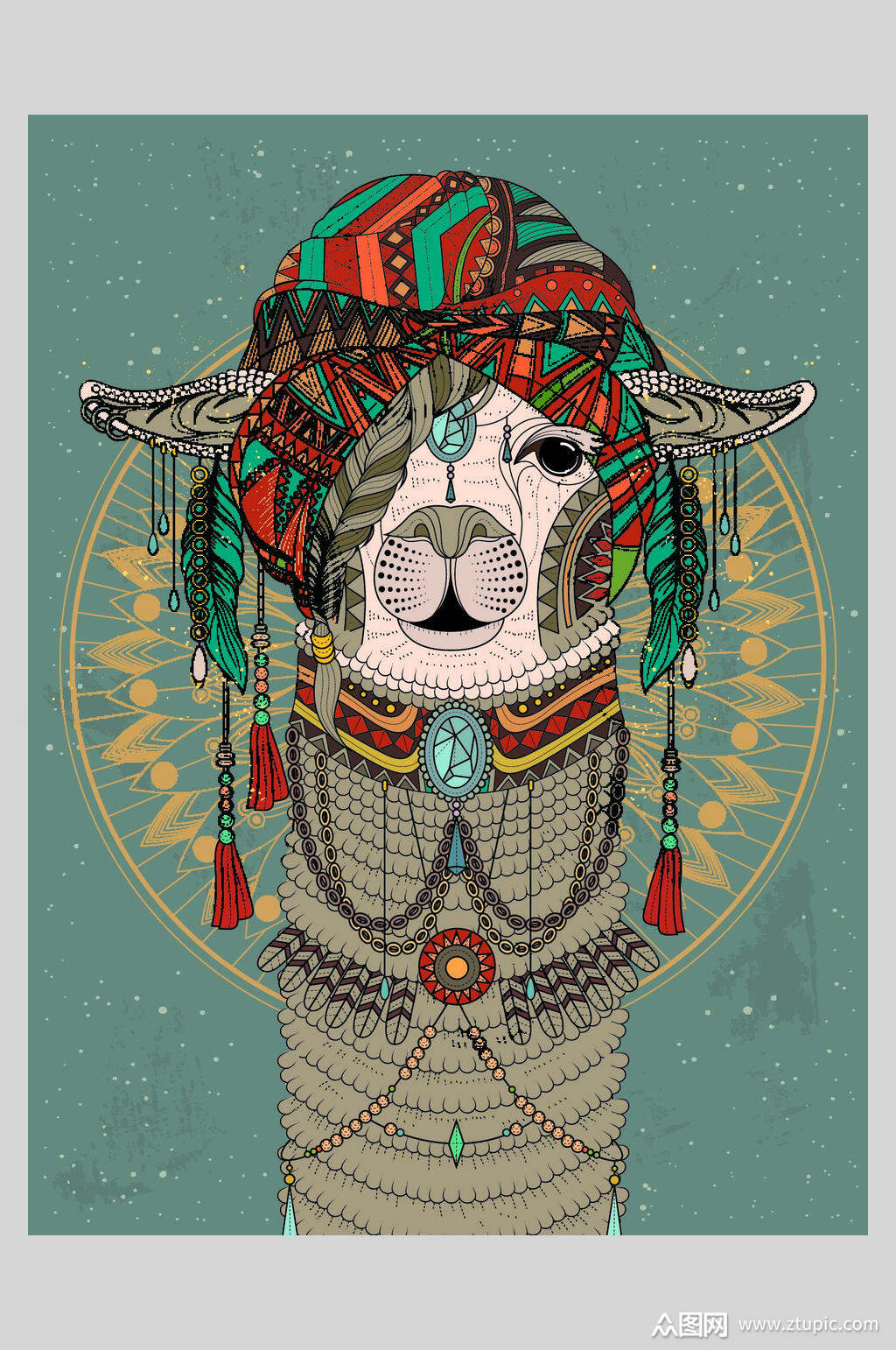 复古民族风动物插画海报素材