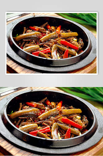 石锅茶树菇鳝段餐饮美食图片