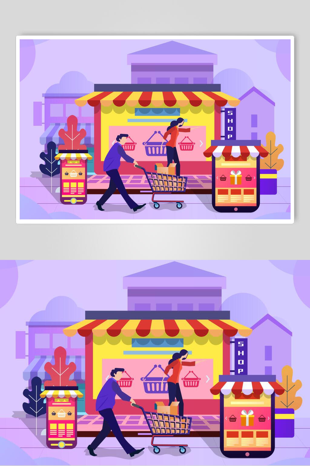 炫彩扁平化商务办公购物插画素材素材