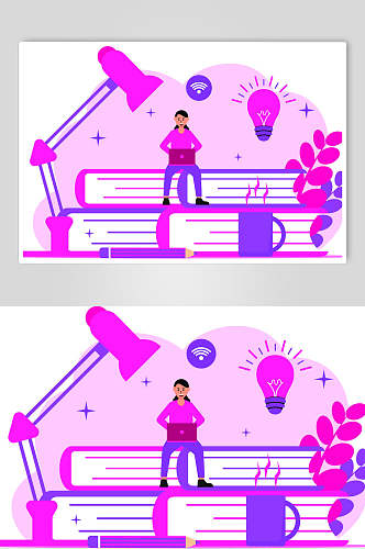 紫色阅读商务插画设计