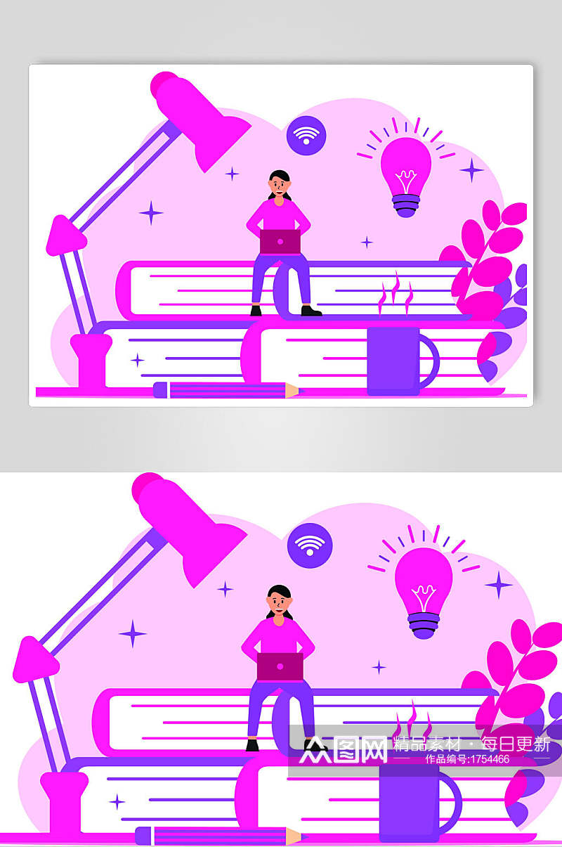 紫色阅读商务插画设计素材