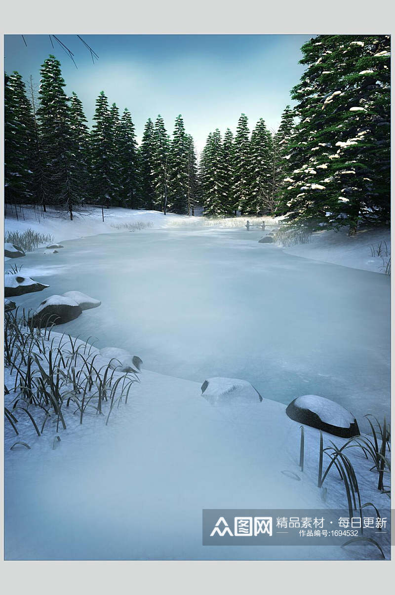 哥特风雪景河流童话高清图片素材