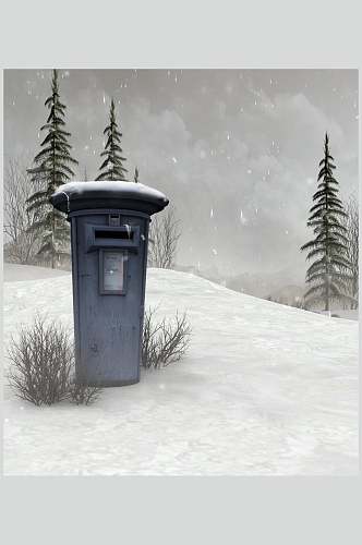 哥特风雪景童话邮筒摄影图片