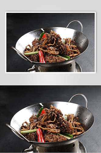 干锅鸡胗茶树菇美食图片