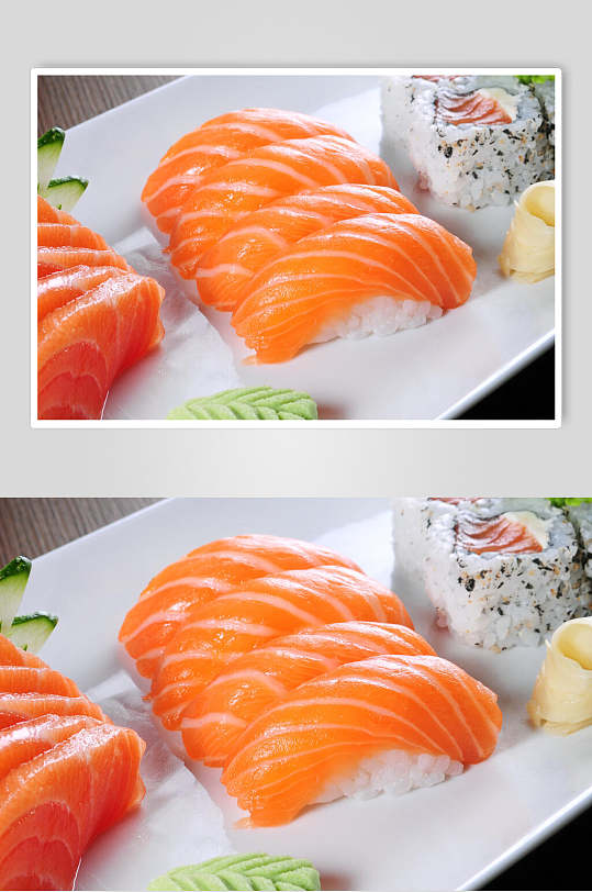 招牌美味三文鱼寿司美食食品摄影图片