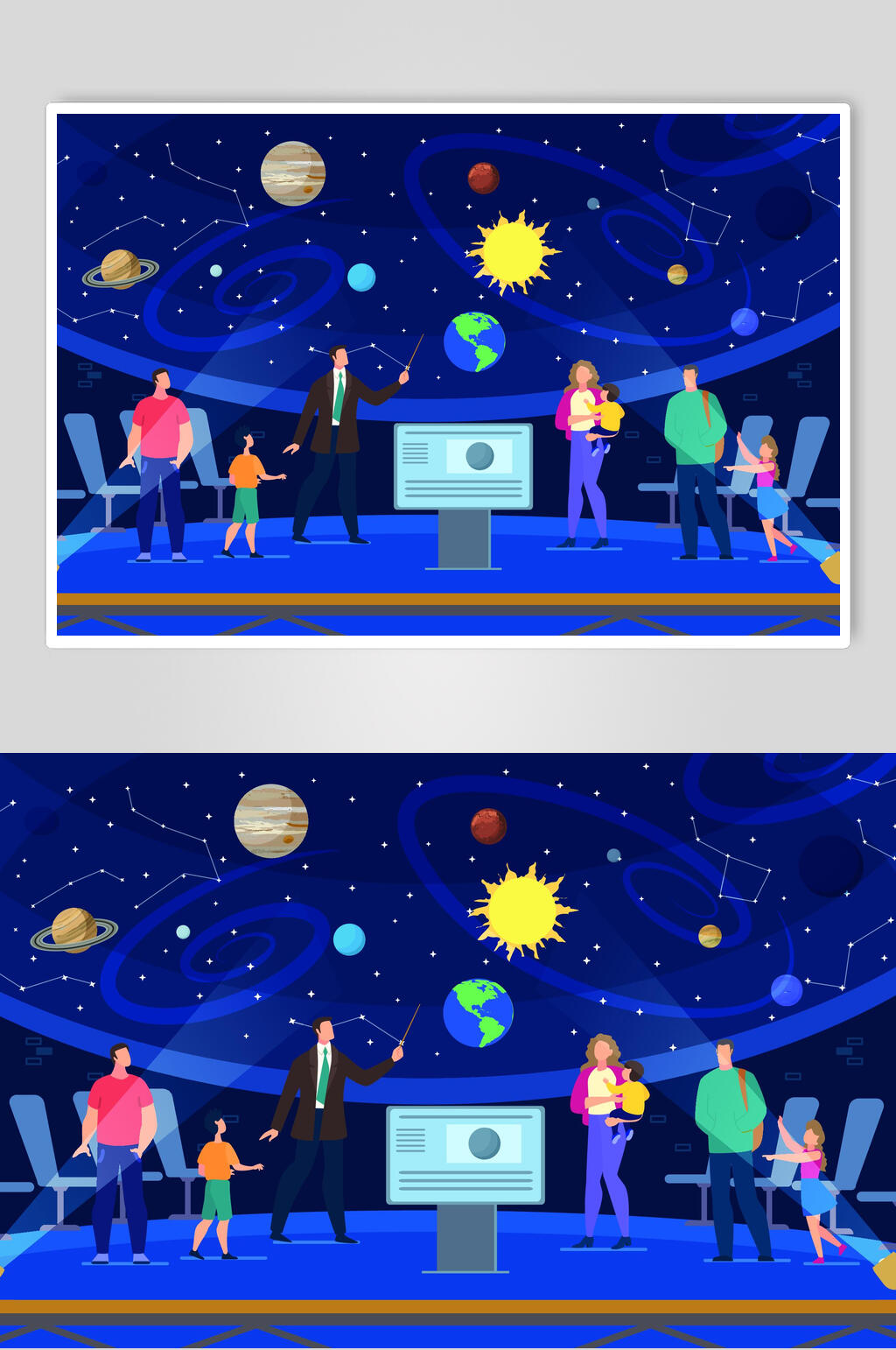探索宇宙奥妙亲子商务插画设计素材