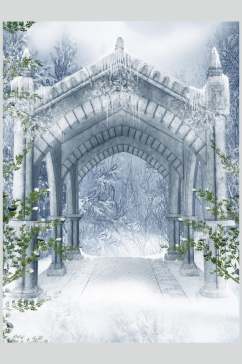 哥特风雪景童话走廊高清图片
