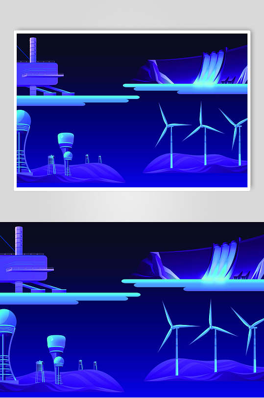 炫彩城市風能發(fā)電海報插畫素材