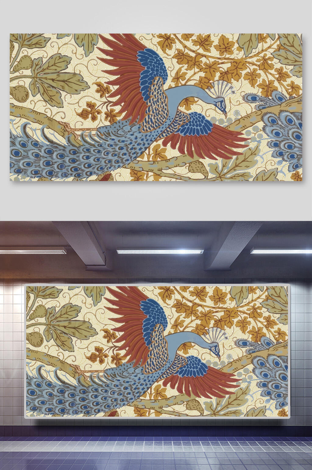 刺绣风凤凰国潮背景素材